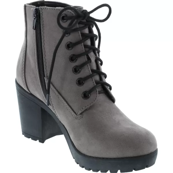 Soda Second Lug Sole Chunky Heel Combat Ankle Bootie Lace up wSide ZipperMgrey Imit