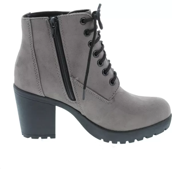 Soda Second Lug Sole Chunky Heel Combat Ankle Bootie Lace up wSide ZipperMgrey Imit