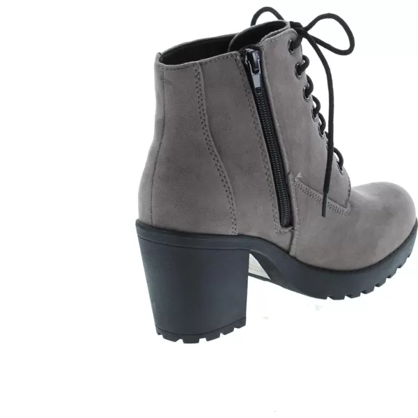 Soda Second Lug Sole Chunky Heel Combat Ankle Bootie Lace up wSide ZipperMgrey Imit