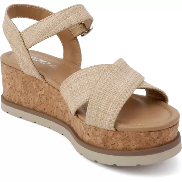 Soda Seville  Women Round Toe Crisscross Band Wedge Sandal with Adjustable Ankle StrapNatural Raffia