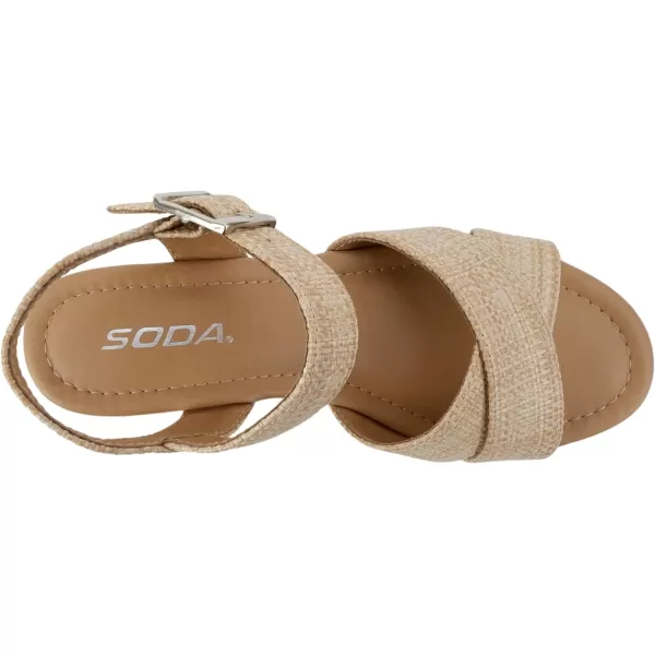 Soda Seville  Women Round Toe Crisscross Band Wedge Sandal with Adjustable Ankle StrapNatural Raffia