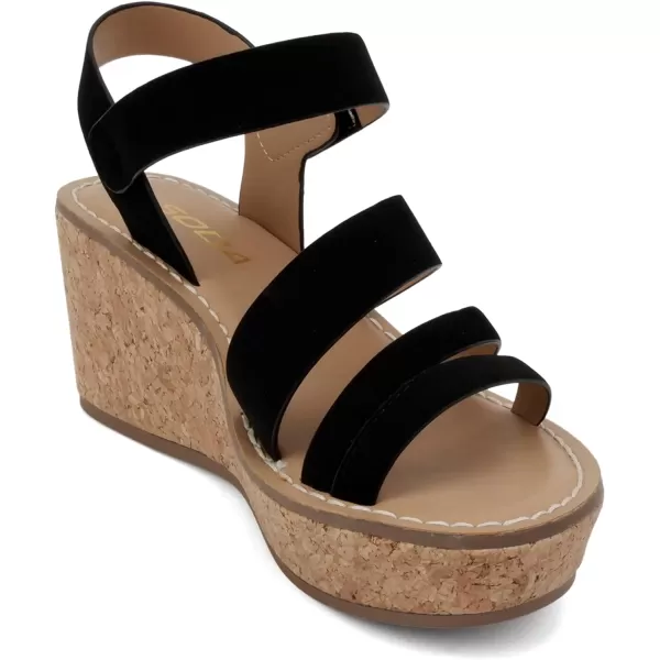 Soda Sheet  Women Round Toe Multi Strap Wedge SandalBlack Nubuck