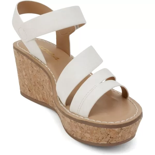 Soda Sheet  Women Round Toe Multi Strap Wedge SandalOff White Nubuck