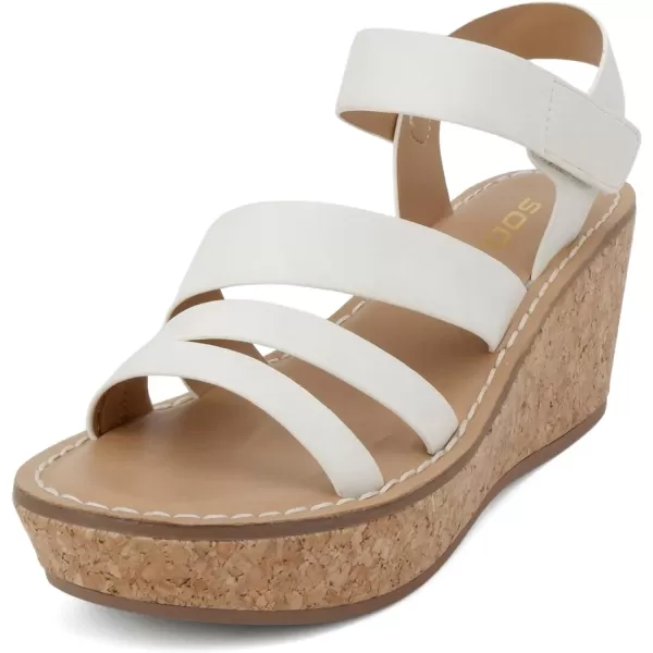 Soda Sheet  Women Round Toe Multi Strap Wedge SandalOff White Nubuck