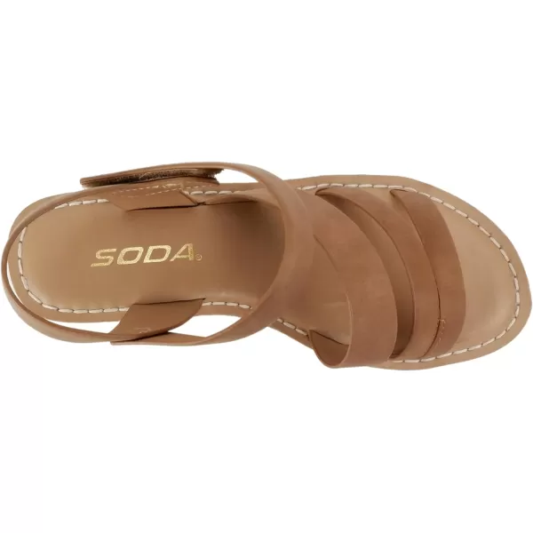 Soda Sheet  Women Round Toe Multi Strap Wedge SandalTan Nubuck