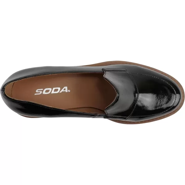 Soda Smart  Women Round Toe SlipOn Low Wedge Heel Lug Sole Loafer ShoeBlack Patent