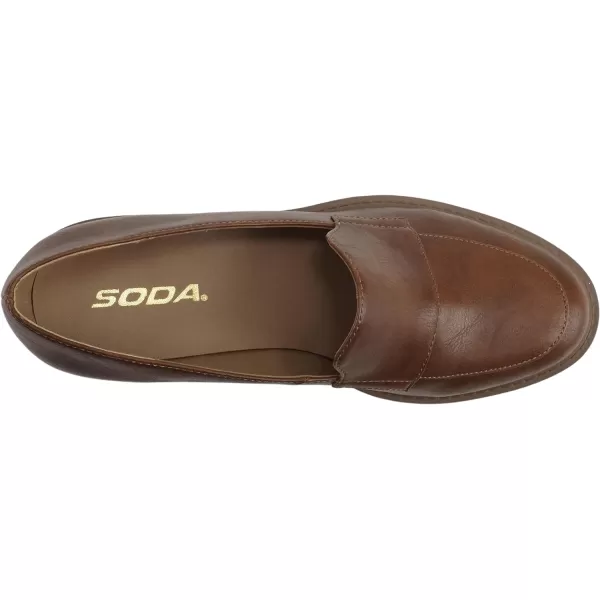 Soda Smart  Women Round Toe SlipOn Low Wedge Heel Lug Sole Loafer ShoeCognac Pu