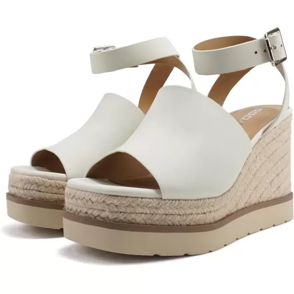 Soda Stella  Women Square Peep Toe Single Band Platform Espadrille Wedge Sandals with Adjustable Ankle StrapOff White Nubuck