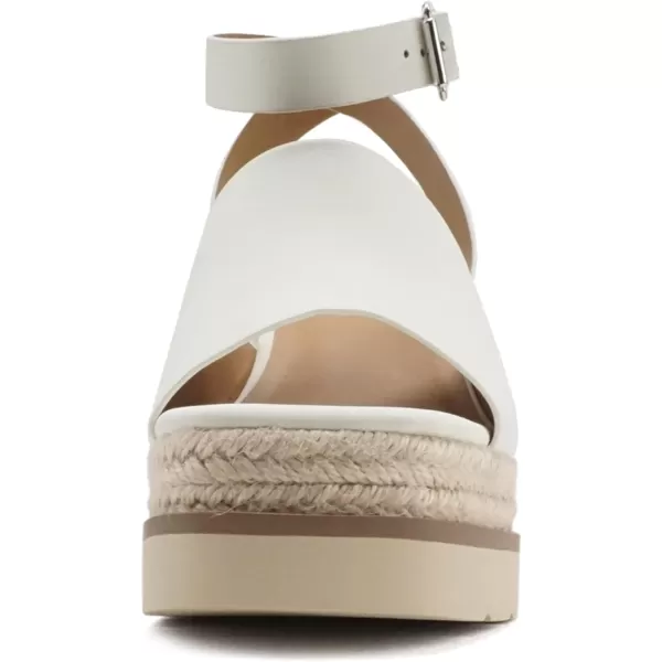 Soda Stella  Women Square Peep Toe Single Band Platform Espadrille Wedge Sandals with Adjustable Ankle StrapOff White Nubuck