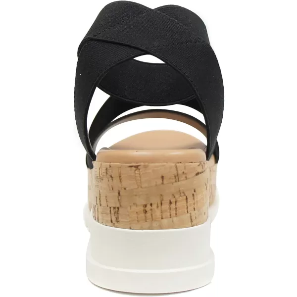 Soda Style Madyson  Slip On Open Toe Two Bands Elastic Ankle Strap Flatform Wedge Casual Fashion Sandal with Cork Wrap BottomBlack