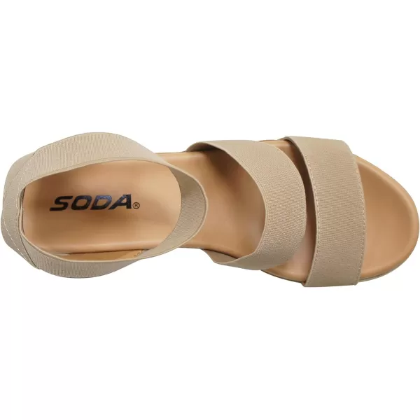 Soda Style Madyson  Slip On Open Toe Two Bands Elastic Ankle Strap Flatform Wedge Casual Fashion Sandal with Cork Wrap BottomWheat