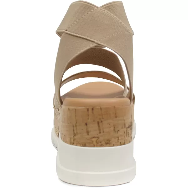 Soda Style Madyson  Slip On Open Toe Two Bands Elastic Ankle Strap Flatform Wedge Casual Fashion Sandal with Cork Wrap BottomWheat