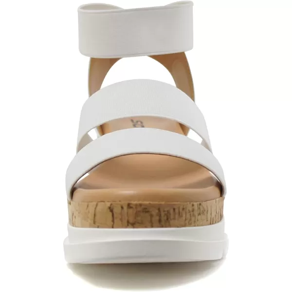 Soda Style Madyson  Slip On Open Toe Two Bands Elastic Ankle Strap Flatform Wedge Casual Fashion Sandal with Cork Wrap BottomWhite