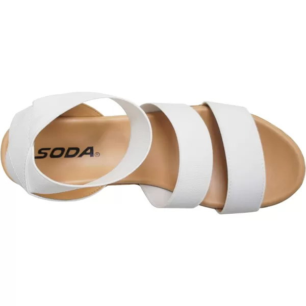 Soda Style Madyson  Slip On Open Toe Two Bands Elastic Ankle Strap Flatform Wedge Casual Fashion Sandal with Cork Wrap BottomWhite