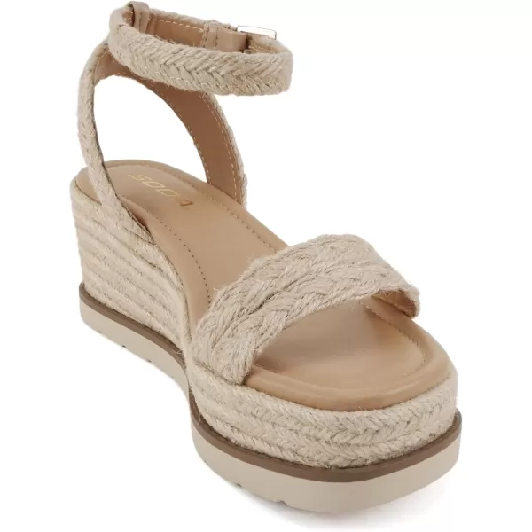 Soda Swing  Women Square Toe Single Band Low Heel Espadrille Wedge Sandal with Adjustable Ankle StrapLight Tan Jute