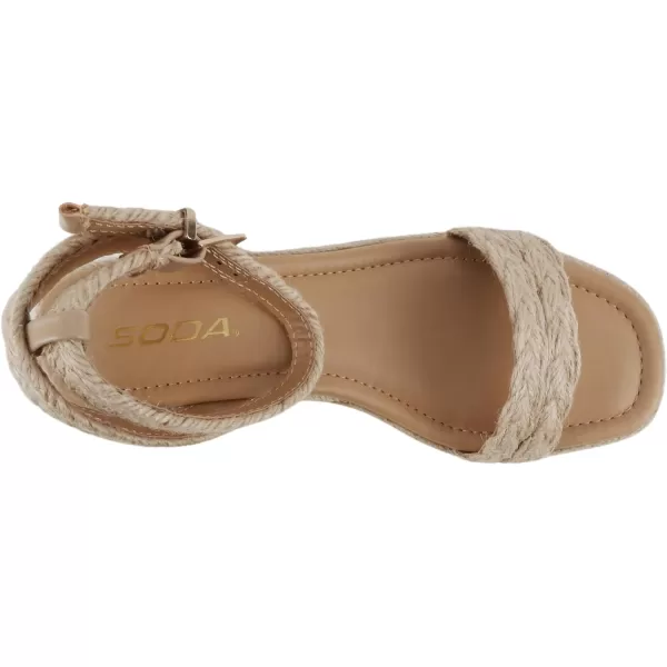 Soda Swing  Women Square Toe Single Band Low Heel Espadrille Wedge Sandal with Adjustable Ankle StrapLight Tan Jute