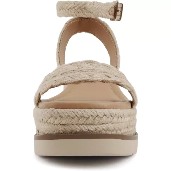 Soda Swing  Women Square Toe Single Band Low Heel Espadrille Wedge Sandal with Adjustable Ankle StrapLight Tan Jute