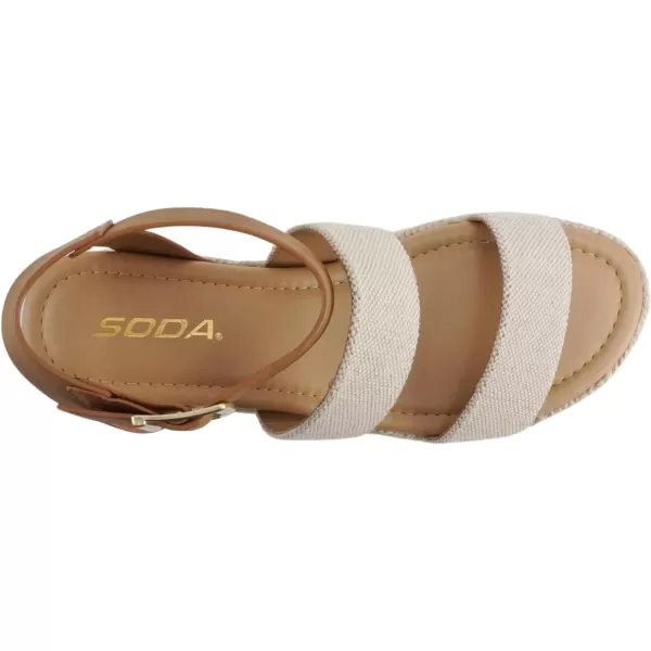 Soda Top Shoe Bryce Open Toe Buckle Ankle Strap Espadrilles Flatform Wedge Casual SandaBeige CanvasTan