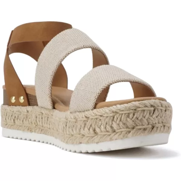 Soda Top Shoe Bryce Open Toe Buckle Ankle Strap Espadrilles Flatform Wedge Casual SandaBeige CanvasTan