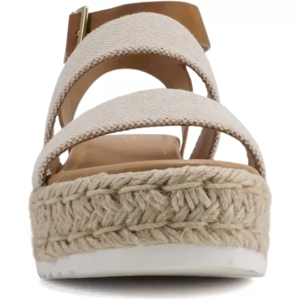 Soda Top Shoe Bryce Open Toe Buckle Ankle Strap Espadrilles Flatform Wedge Casual SandaBeige CanvasTan