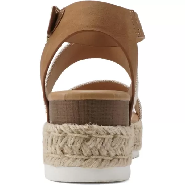 Soda Top Shoe Bryce Open Toe Buckle Ankle Strap Espadrilles Flatform Wedge Casual SandaBeige CanvasTan