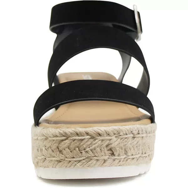 Soda Top Shoe Bryce Open Toe Buckle Ankle Strap Espadrilles Flatform Wedge Casual SandaBlack