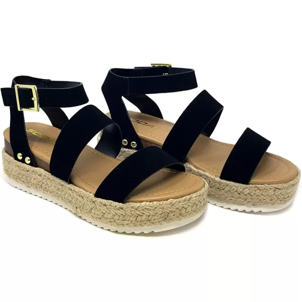 Soda Top Shoe Bryce Open Toe Buckle Ankle Strap Espadrilles Flatform Wedge Casual SandaBlack Nbpu