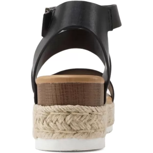 Soda Top Shoe Bryce Open Toe Buckle Ankle Strap Espadrilles Flatform Wedge Casual SandaBlack Pu