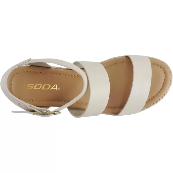 Soda Top Shoe Bryce Open Toe Buckle Ankle Strap Espadrilles Flatform Wedge Casual SandaIvory Pu