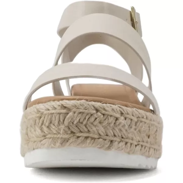 Soda Top Shoe Bryce Open Toe Buckle Ankle Strap Espadrilles Flatform Wedge Casual SandaIvory Pu