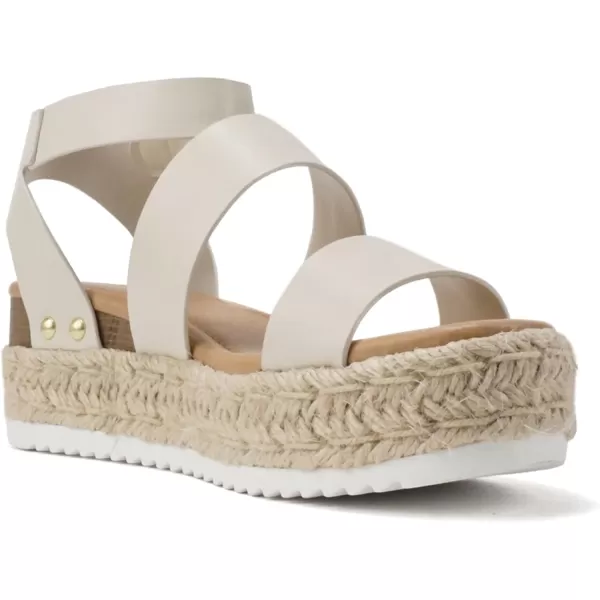 Soda Top Shoe Bryce Open Toe Buckle Ankle Strap Espadrilles Flatform Wedge Casual SandaIvory Pu