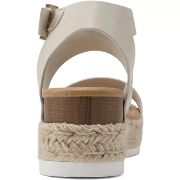 Soda Top Shoe Bryce Open Toe Buckle Ankle Strap Espadrilles Flatform Wedge Casual SandaIvory Pu