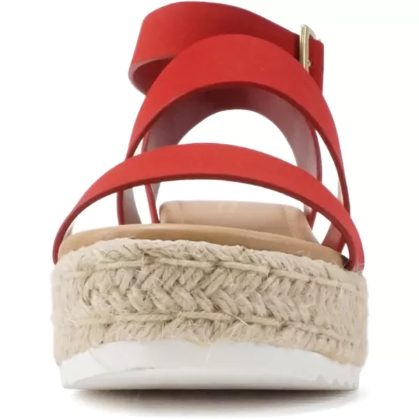 Soda Top Shoe Bryce Open Toe Buckle Ankle Strap Espadrilles Flatform Wedge Casual SandaLipstick Nubuck