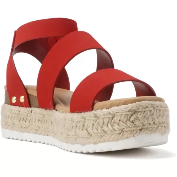 Soda Top Shoe Bryce Open Toe Buckle Ankle Strap Espadrilles Flatform Wedge Casual SandaLipstick Nubuck