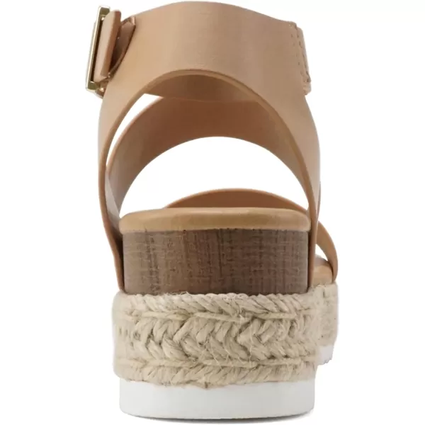 Soda Top Shoe Bryce Open Toe Buckle Ankle Strap Espadrilles Flatform Wedge Casual SandaNatural Pu