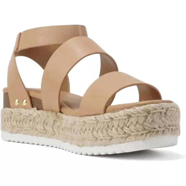 Soda Top Shoe Bryce Open Toe Buckle Ankle Strap Espadrilles Flatform Wedge Casual SandaNatural Pu