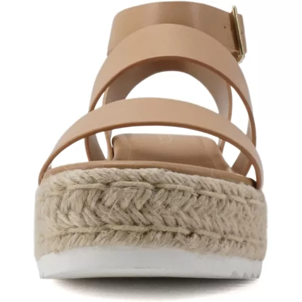 Soda Top Shoe Bryce Open Toe Buckle Ankle Strap Espadrilles Flatform Wedge Casual SandaNatural Pu