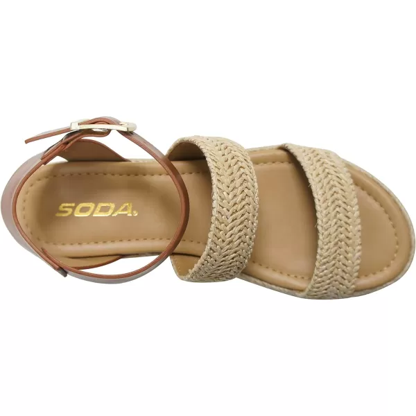 Soda Top Shoe Bryce Open Toe Buckle Ankle Strap Espadrilles Flatform Wedge Casual SandaNaturalTan Raffia