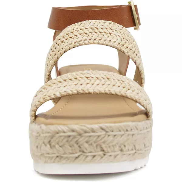 Soda Top Shoe Bryce Open Toe Buckle Ankle Strap Espadrilles Flatform Wedge Casual SandaNaturalTan Raffia