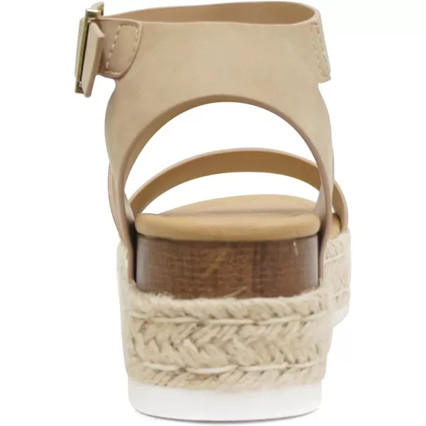 Soda Top Shoe Bryce Open Toe Buckle Ankle Strap Espadrilles Flatform Wedge Casual SandaTaupe