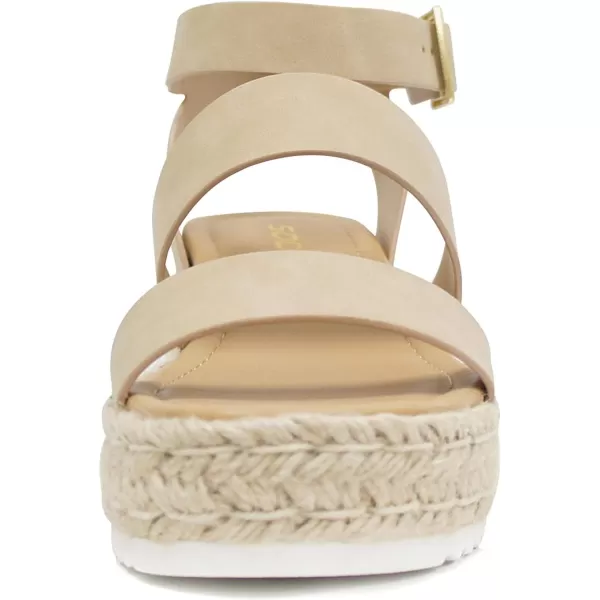 Soda Top Shoe Bryce Open Toe Buckle Ankle Strap Espadrilles Flatform Wedge Casual SandaTaupe