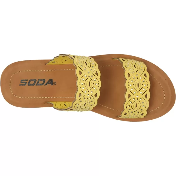 Soda VIENNA  Fun amp vibrant platform slip on sandal with ridged bottom amp beautifully scalloped straps with iridescent beading detail Perfect summer beach shoesYellow Nbpu