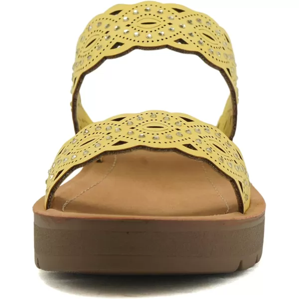 Soda VIENNA  Fun amp vibrant platform slip on sandal with ridged bottom amp beautifully scalloped straps with iridescent beading detail Perfect summer beach shoesYellow Nbpu