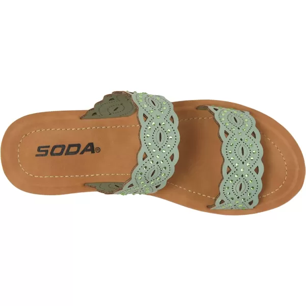 Soda VIENNA  Fun amp vibrant platform slip on sandal with ridged bottom amp beautifully scalloped straps with iridescent beading detail Perfect summer beach shoesDark Mint Nbpu