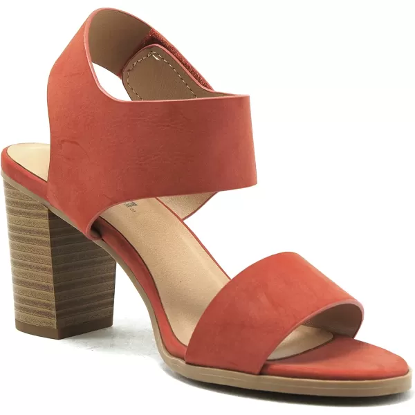 Soda WAITA  Women Open Round Toe Chunky Heel Ankle Strap High Heel Dress SandalsBurnt Orange Nubuck