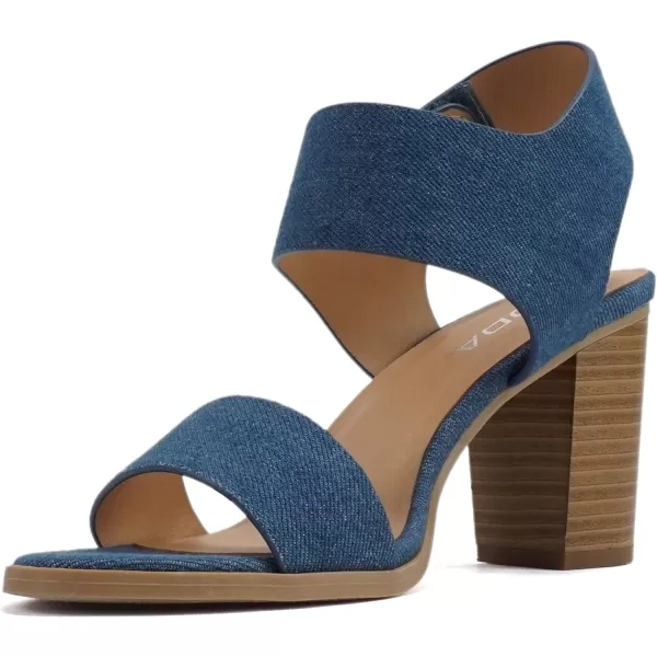 Soda WAITA  Women Open Round Toe Chunky Heel Ankle Strap High Heel Dress SandalsDenim Midblue