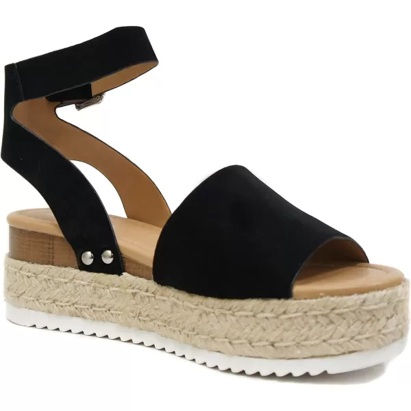 Soda Womens Ankle Wrap Espadrille FlatBlack Nubuck