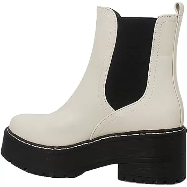 Soda YOSSI  Womens Chelsea Chunky Lug Sole Mid Heel Ankle Bootie Double ElasticWhite