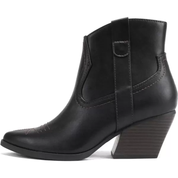 Soda ABEAM  Women Pointed Toe Medium Heel Ankle Shaft Western Boot Bootie with Side ZipperBlack Pu