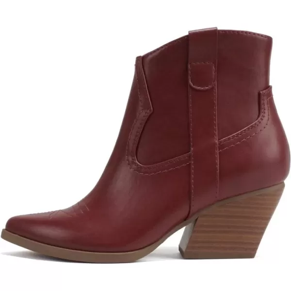 Soda ABEAM  Women Pointed Toe Medium Heel Ankle Shaft Western Boot Bootie with Side ZipperBurgundy Pu